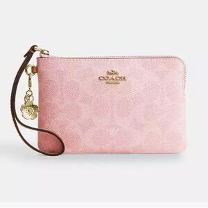 Coach Signature Powder Pink Wristlet Bag with Gold Flower Charm 🌸 Brand New!